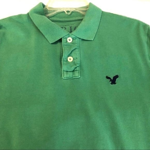 American Eagle Men's Green Solid Jersey Polo - Picture 4 of 8